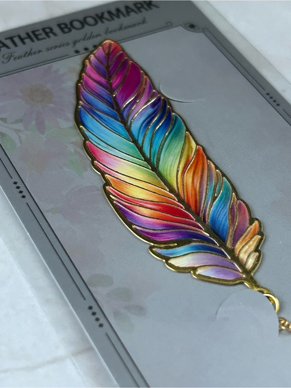 Feather Series Golden Metal Bookmark - Picture 2 of 3